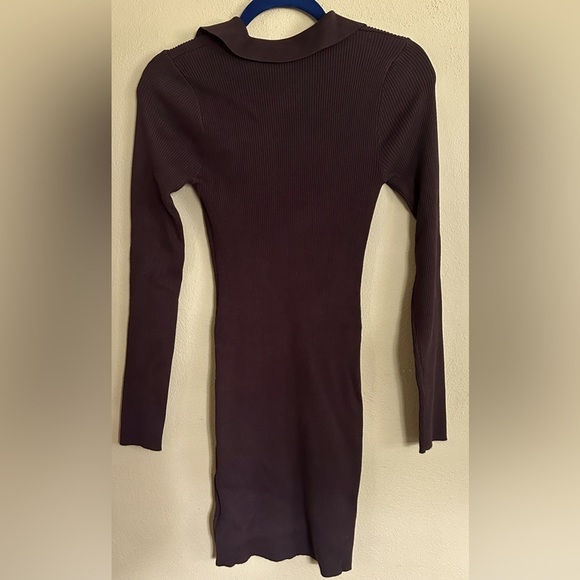 Brown Ribbed Collared Dress - Picture 2 of 4